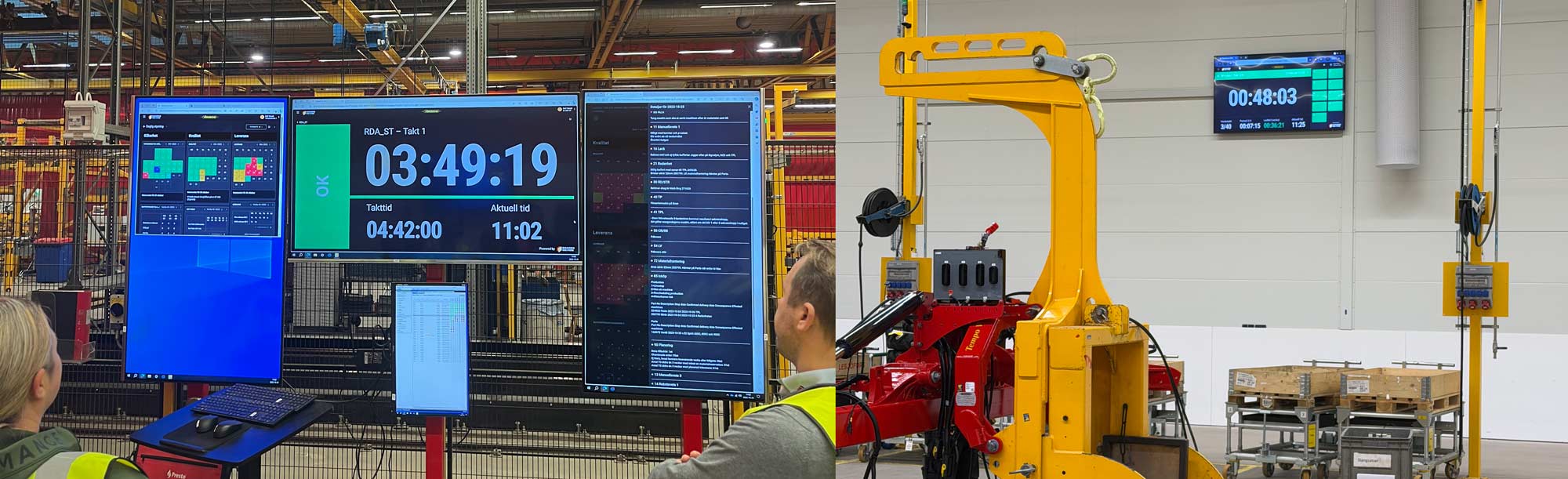Boards on Fire TAKT i Väderstads monteringsflöde Boards on Fire TAKT används i Väderstads produktion för att visa taktstatus, aktuell tid och produktionsinformation i realtid vid olika monteringsstationer.