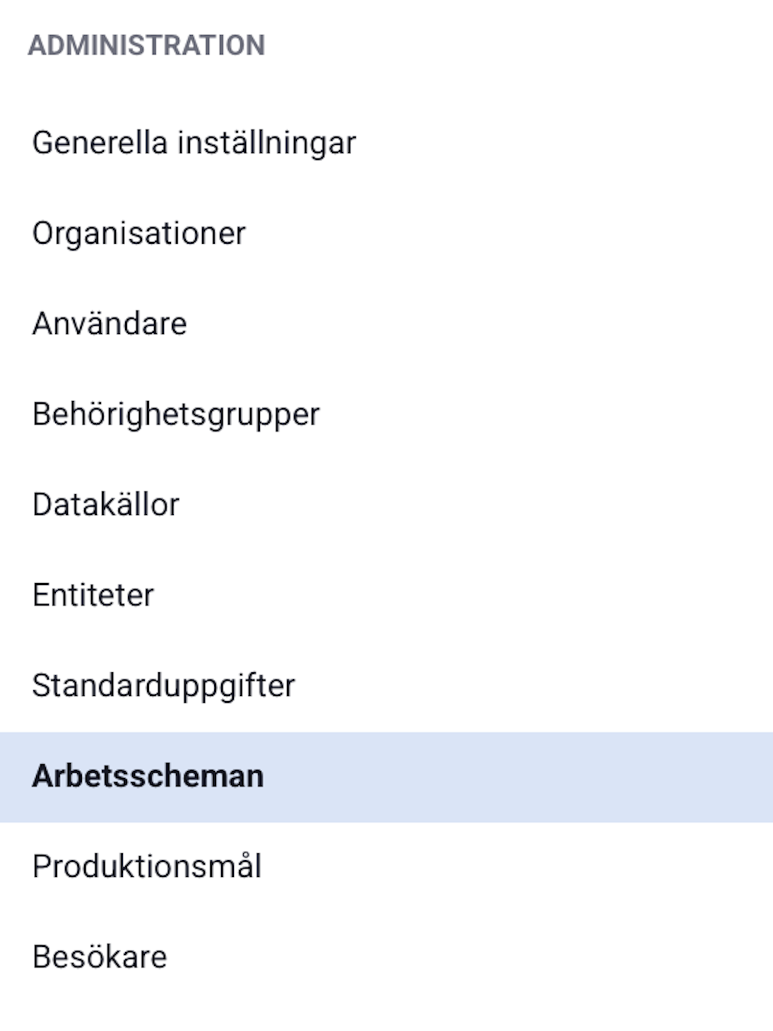 arbetsscheman i sidomeny