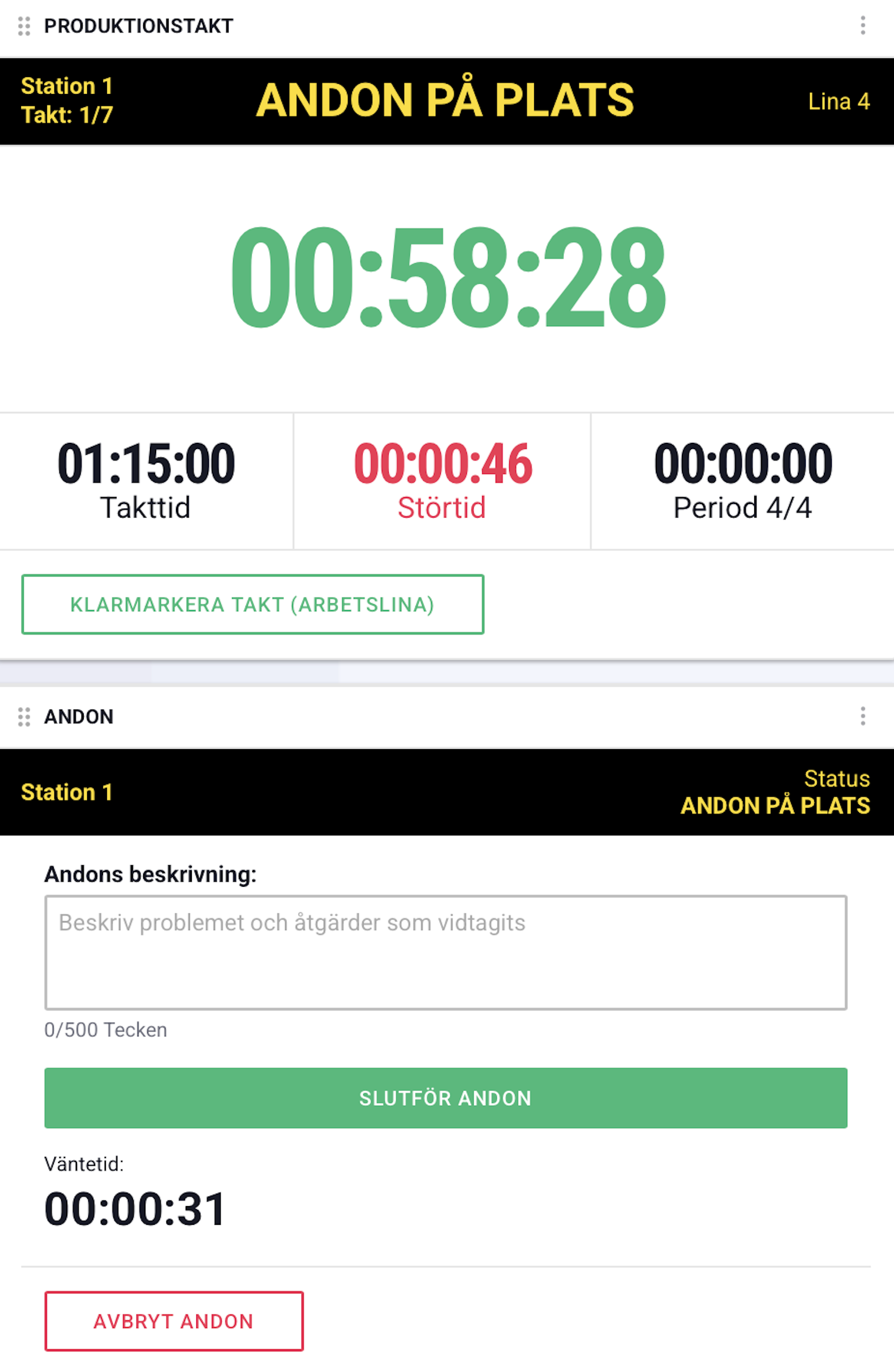 andon på plats