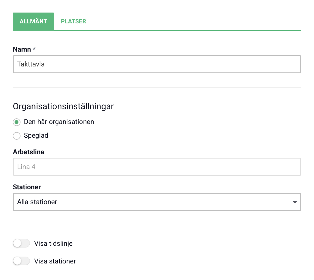 Allmäna inställningar för takttavla Allmäna inställningar för takttavla