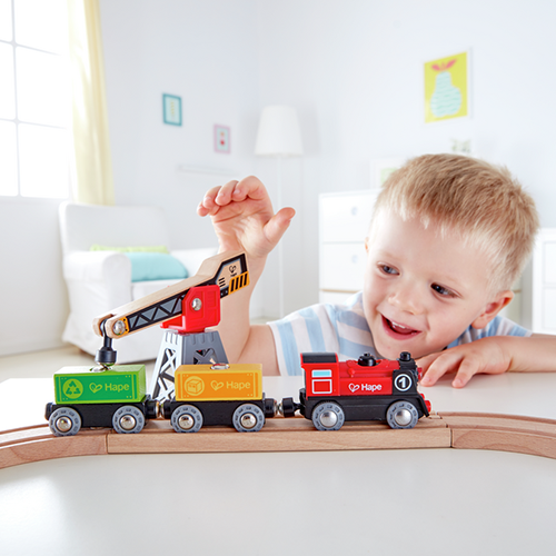 Hape Pista con Locomotiva a Batteria e Gru