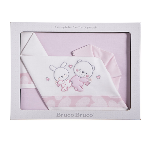 BrucoBruco Set per Culla Completo 3pz Ricamo Orsetto Coniglietto