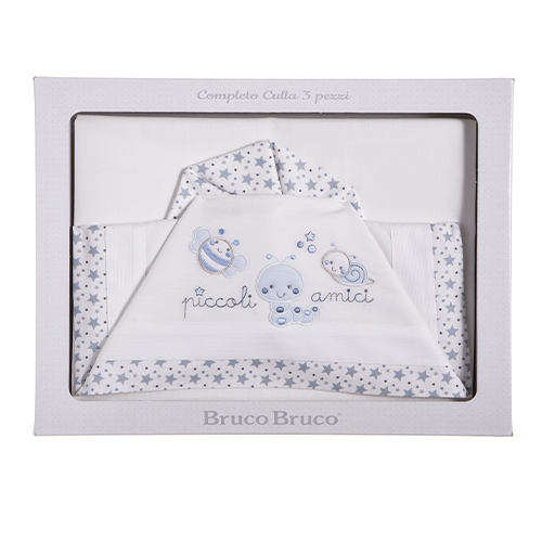 BrucoBruco Set per Culla Completo 3pz Ricamo Piccoli Amici