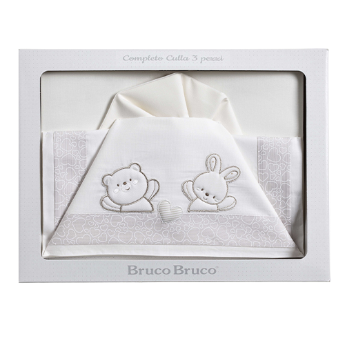 BrucoBruco Set per Culla Completo 3pz Ricamo Cuore Centrale piccolo