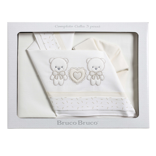 BrucoBruco Set per Culla Completo 3pz Ricamo Cuore Centrale