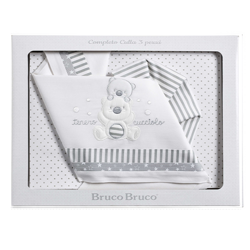 BrucoBruco Set per Culla Completo 3pz Ricamo Tenero Cucciolo