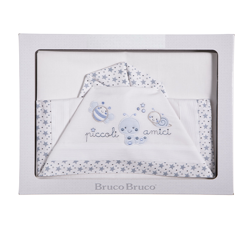 BrucoBruco Set per Letto Completo 3pz Ricamo Piccoli Amici Azzurro
