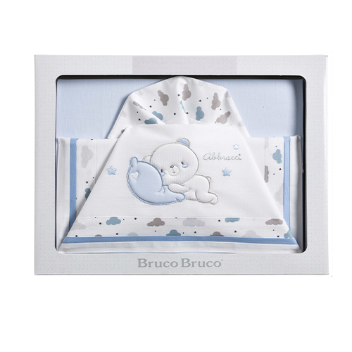 BrucoBruco Set per Letto Completo 3pz Ricamo Abbracci Azzurro
