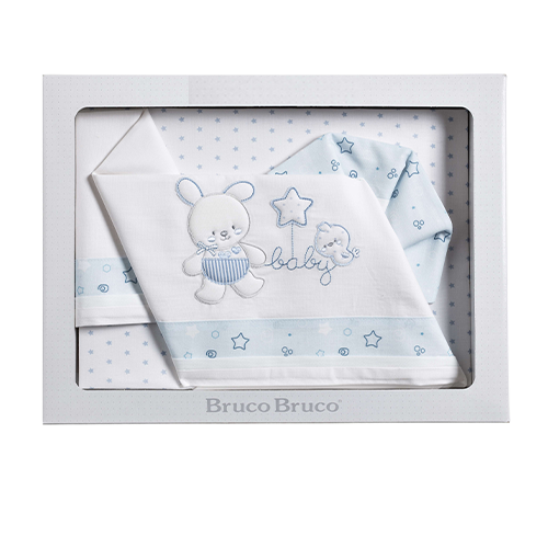 BrucoBruco Set per Letto Completo 3pz Coniglietto Uccellino Azzurro