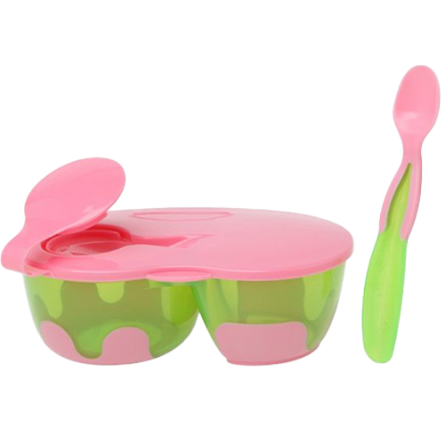 Kiokids Scodella Doppia per Pappa con Cucchiaio Rosa