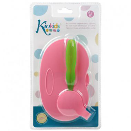 Kiokids Scodella Doppia per Pappa con Cucchiaio Rosa