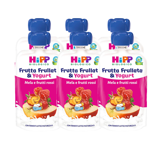 Hipp Frutta Frullata Mela-Frutti Rossi e Yogurt 6x90g