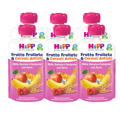 Hipp Frutta Frullata & Cereali Antichi Mela-Banana-Lampone con Farro 6x90g