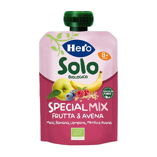 Hero Solo Pouch Banana, Lampone, Mirtillo e Avena 100g