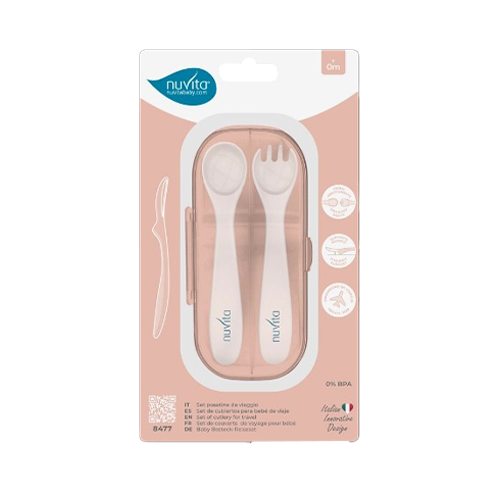 Nuvita Posate da Viaggio con Custodia Rosa