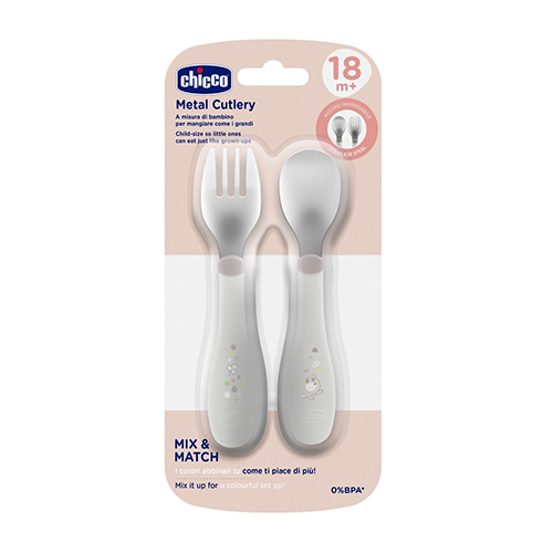 Chicco Posate in Acciaio Inox 18m+ Grigie