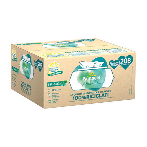 Pampers Salviette Acqua Pura in Cotone e Fibre Vegetali -208 pz
