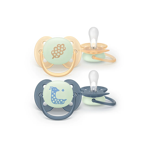 Philips Avent 2x Succhietti Ultra Soft Notte 6-18m Fluorescenti Foglia-Cerbiatto Philips Avent 2x Succhietti Ultra Soft Notte 6-18m Fluorescenti Foglia-Cerbiatto