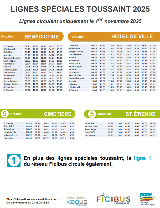 HORAIRES TOUSSAINT 2025