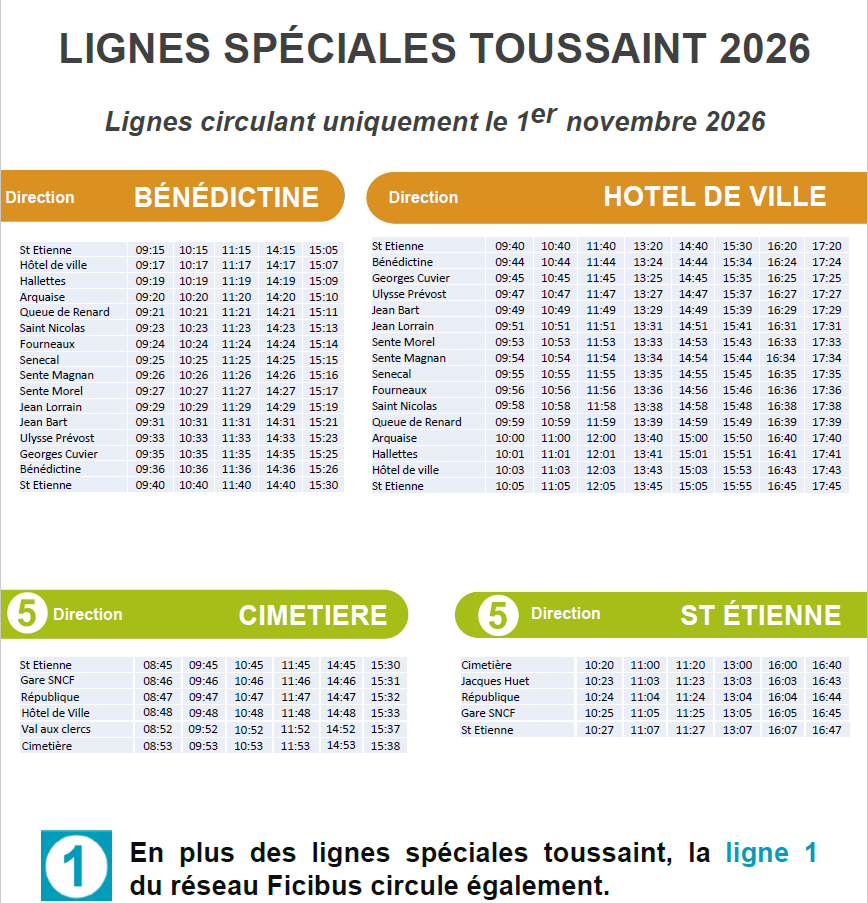 HORAIRES TOUSSAINT 2026