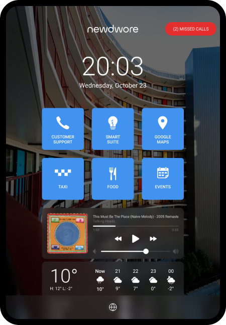 newdwore hotel guest dashboard interface showcased on a device