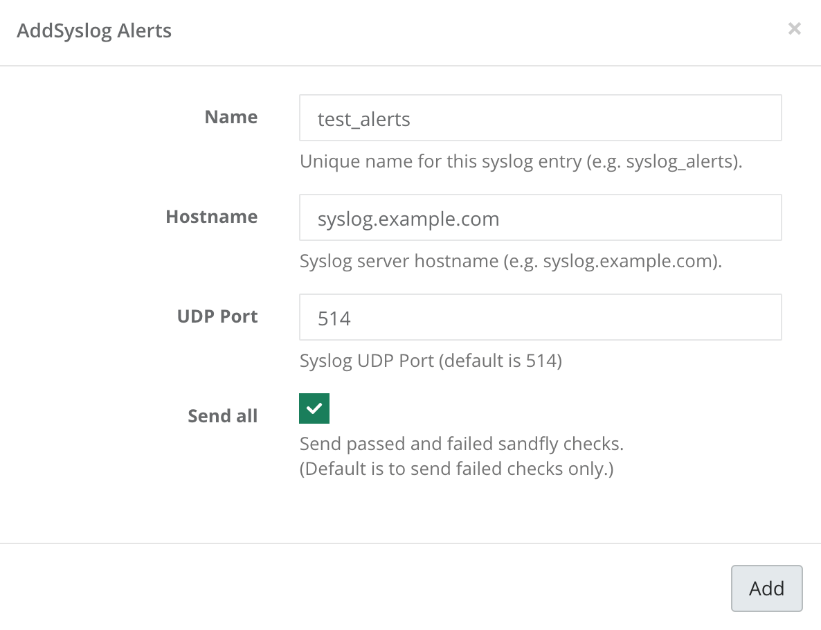 Syslog alerts example
