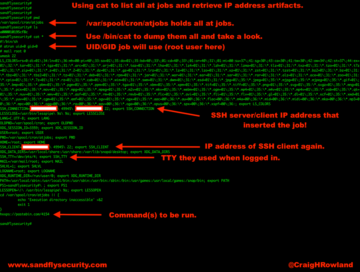 An example of using cat to list all jobs and retrieve IP address artifacts