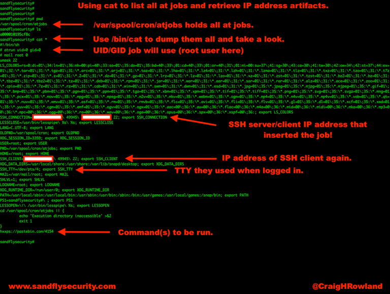 An example of using cat to list all jobs and retrieve IP address artifacts