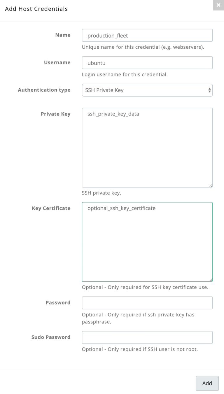SSH Private Key and Certificate Credentials