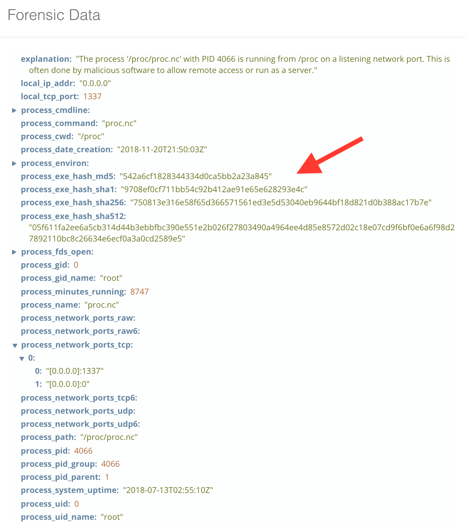 Linux process cryptographic hashes.