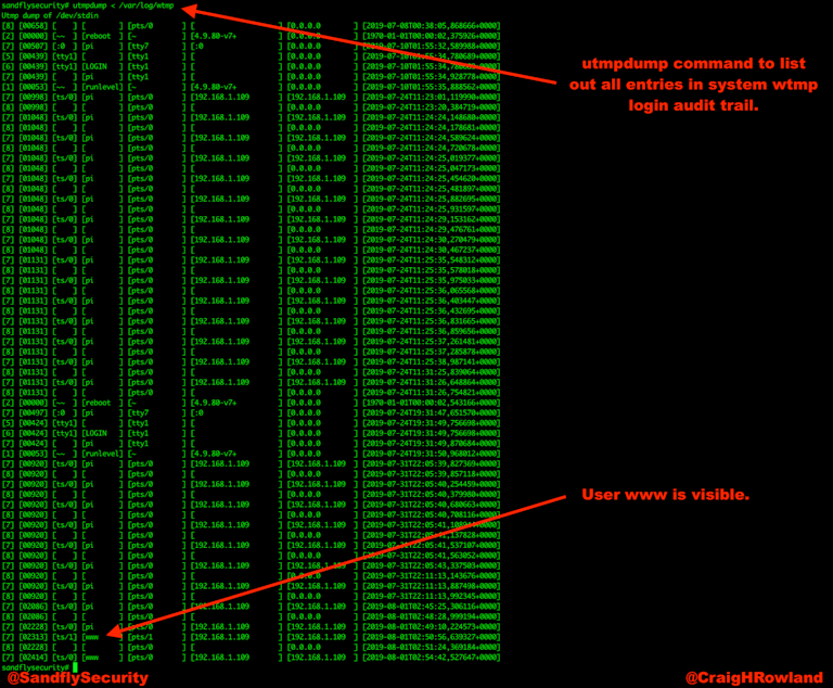 wtmp log file before tampering.