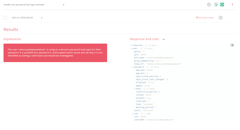 Linux user with unencrypted or unknown password hash detected.