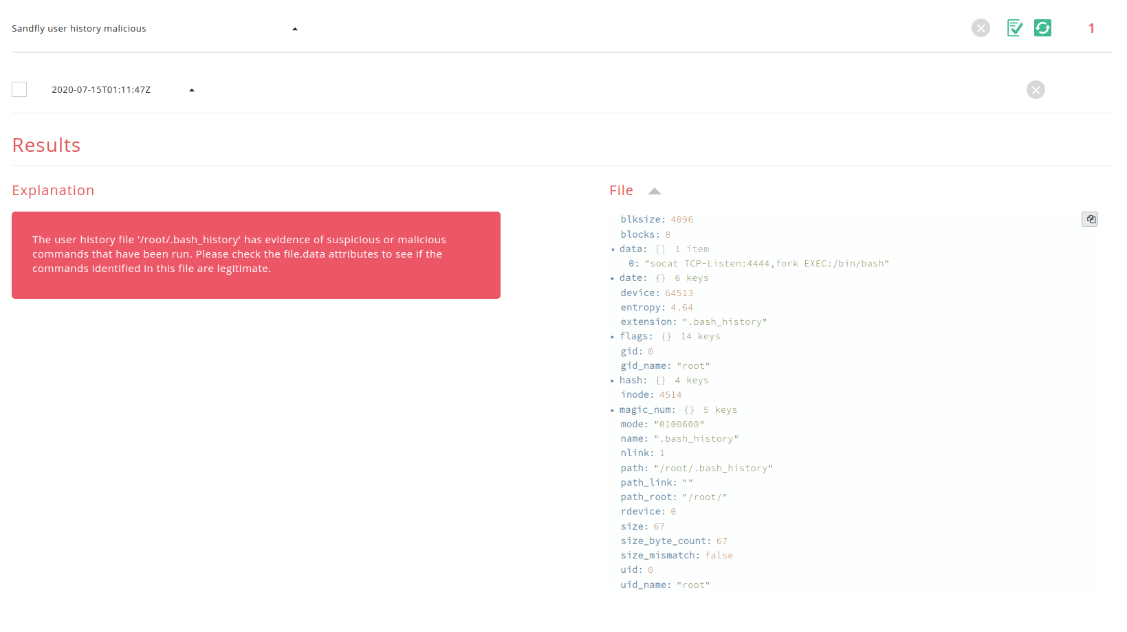 Sandfly Detecting Malicious Commands in User History on Linux
