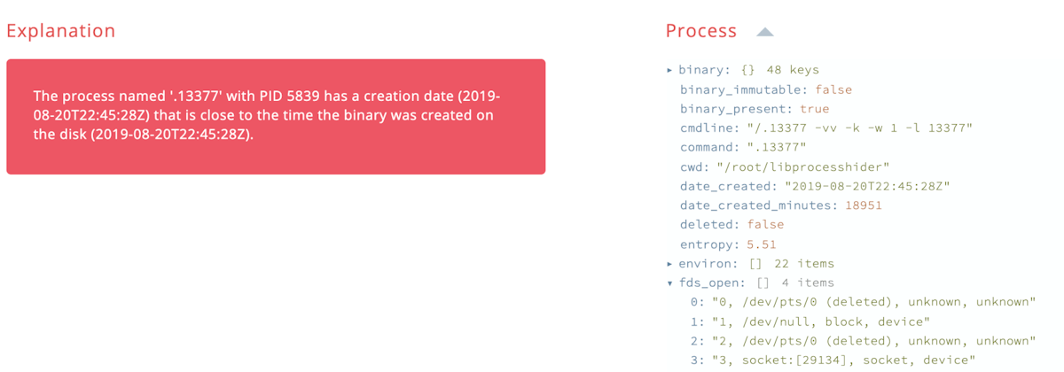 Process and binary creation time example