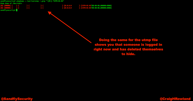 Detecting tampered utmp file with utmpdump.