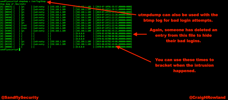 Using Linux utmpdump for Forensics and Detecting Log File Tampering