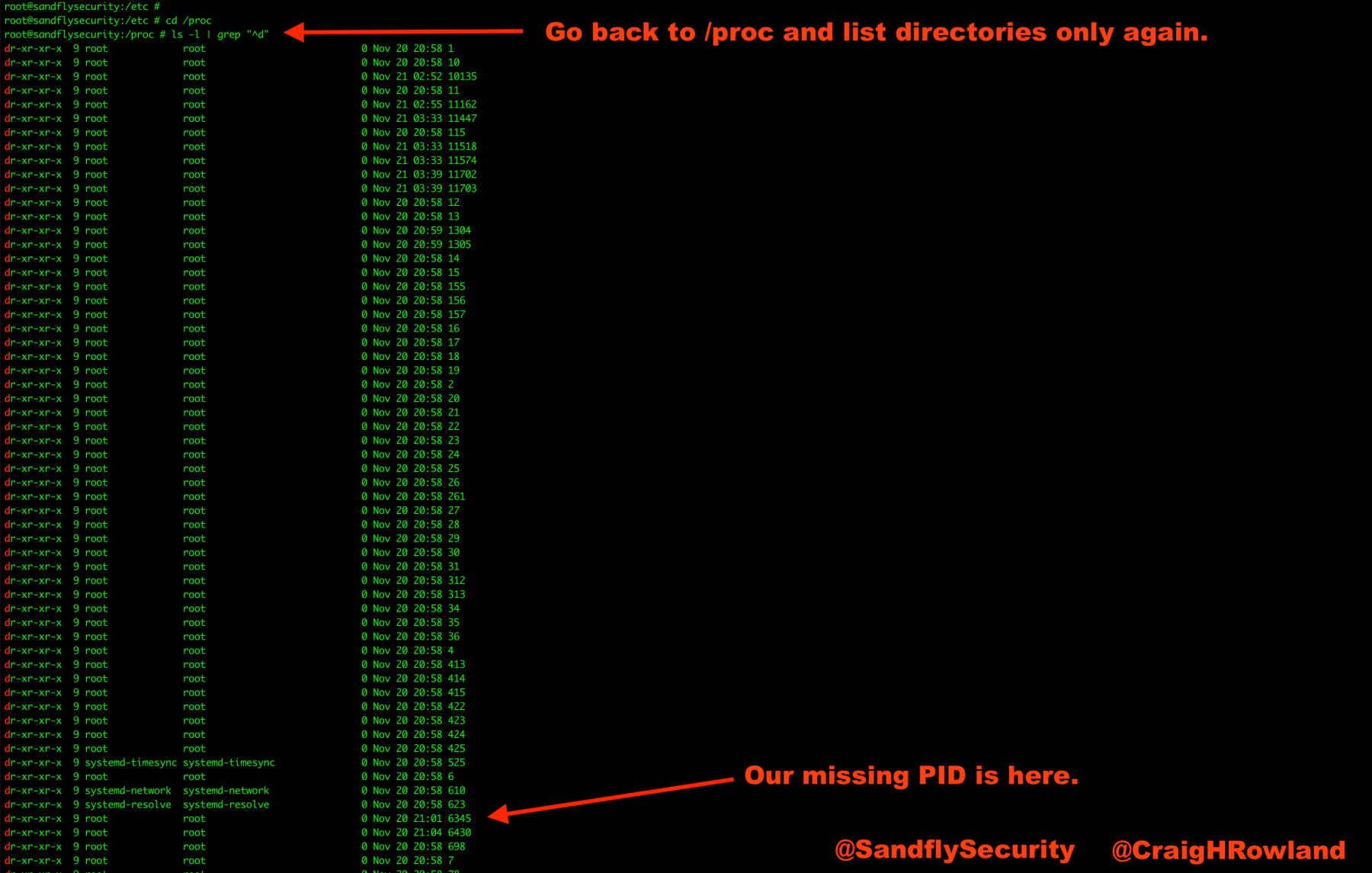 De-cloaked /proc Directory Listing