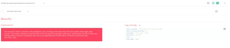 Sandfly detects lastlog and wtmp missing entry.