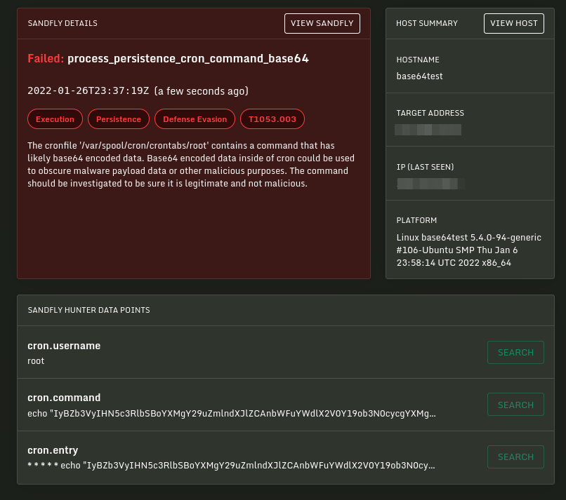 Linux base64 payload found in crontab.