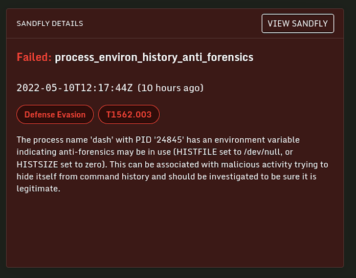 BPFDoor anti-forensics seen by Sandfly.