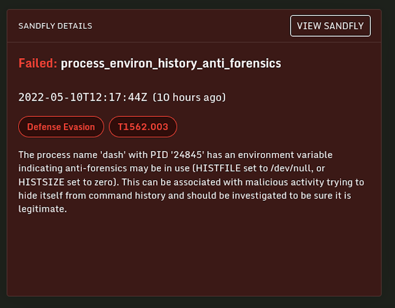 BPFDoor anti-forensics seen by Sandfly.