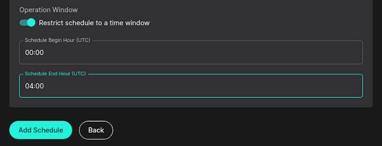 Sandfly scheduler time window restrictions.