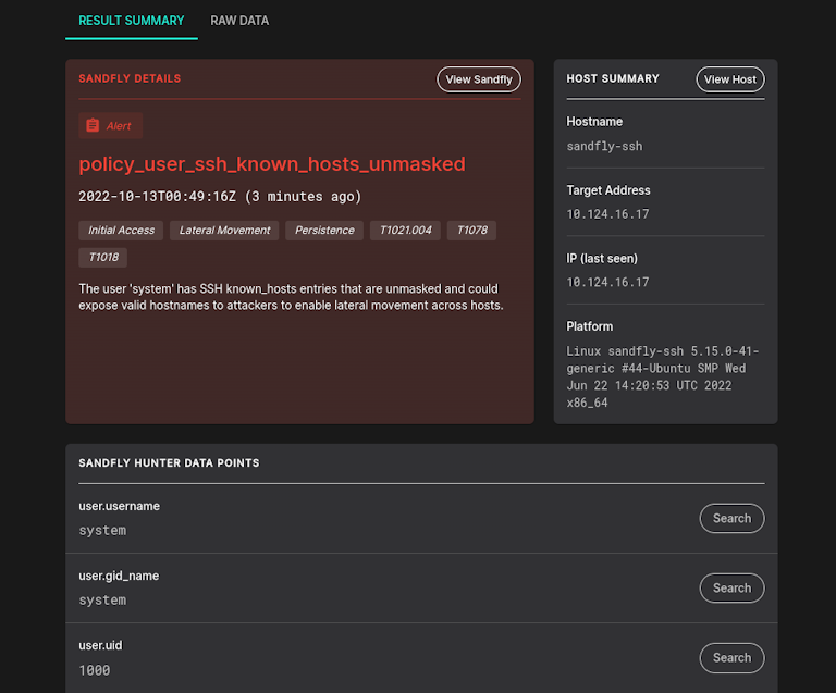 Unmasked SSH known_hosts detected on Linux.