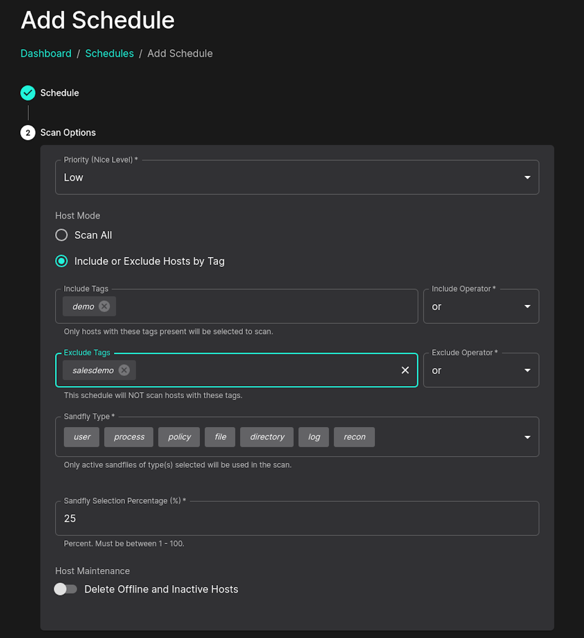 Sandfly Scheduler with Tagging