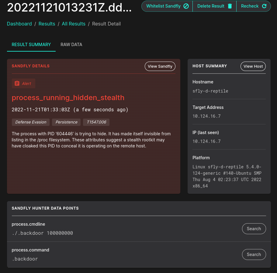 Sandfly finds Linux stealth rootkit hidden process.
