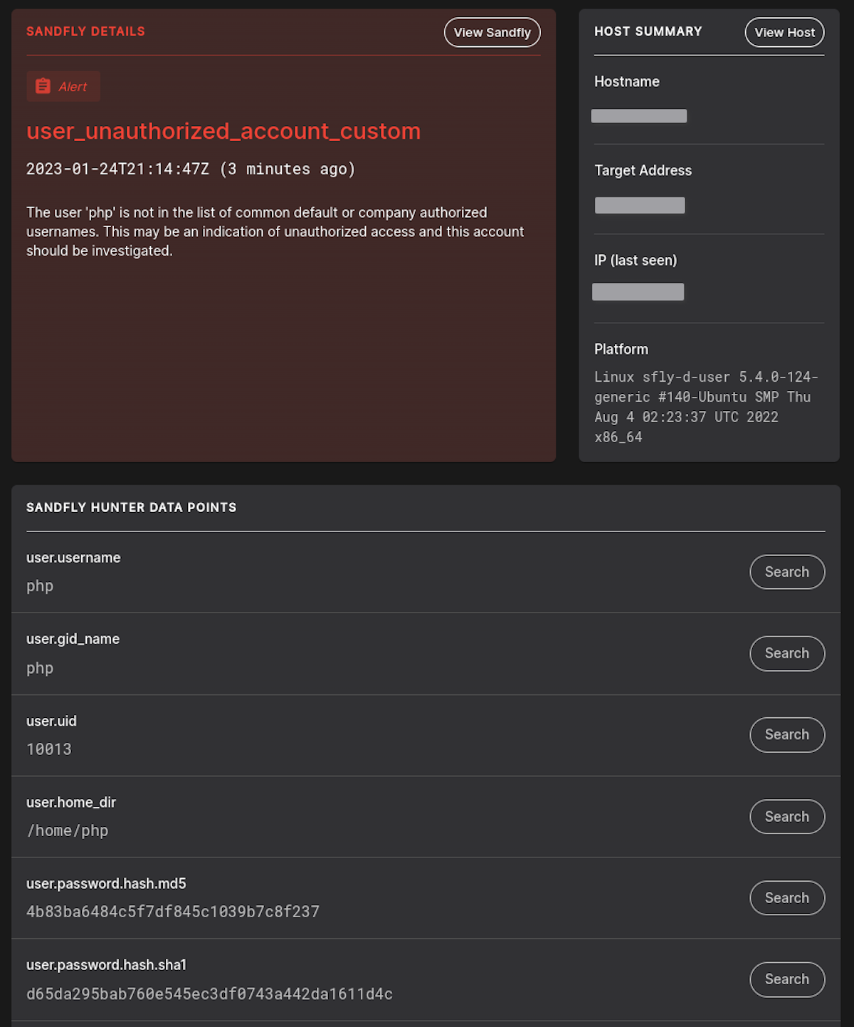 Unauthorized user alert on Linux with Sandfly.