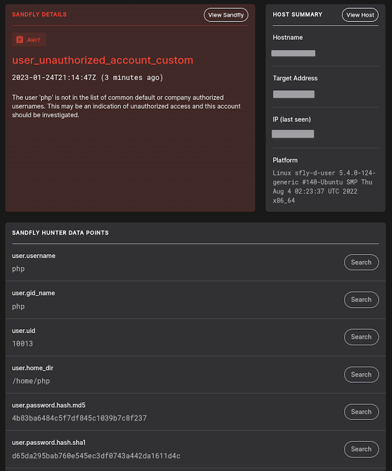 Unauthorized user alert on Linux with Sandfly.