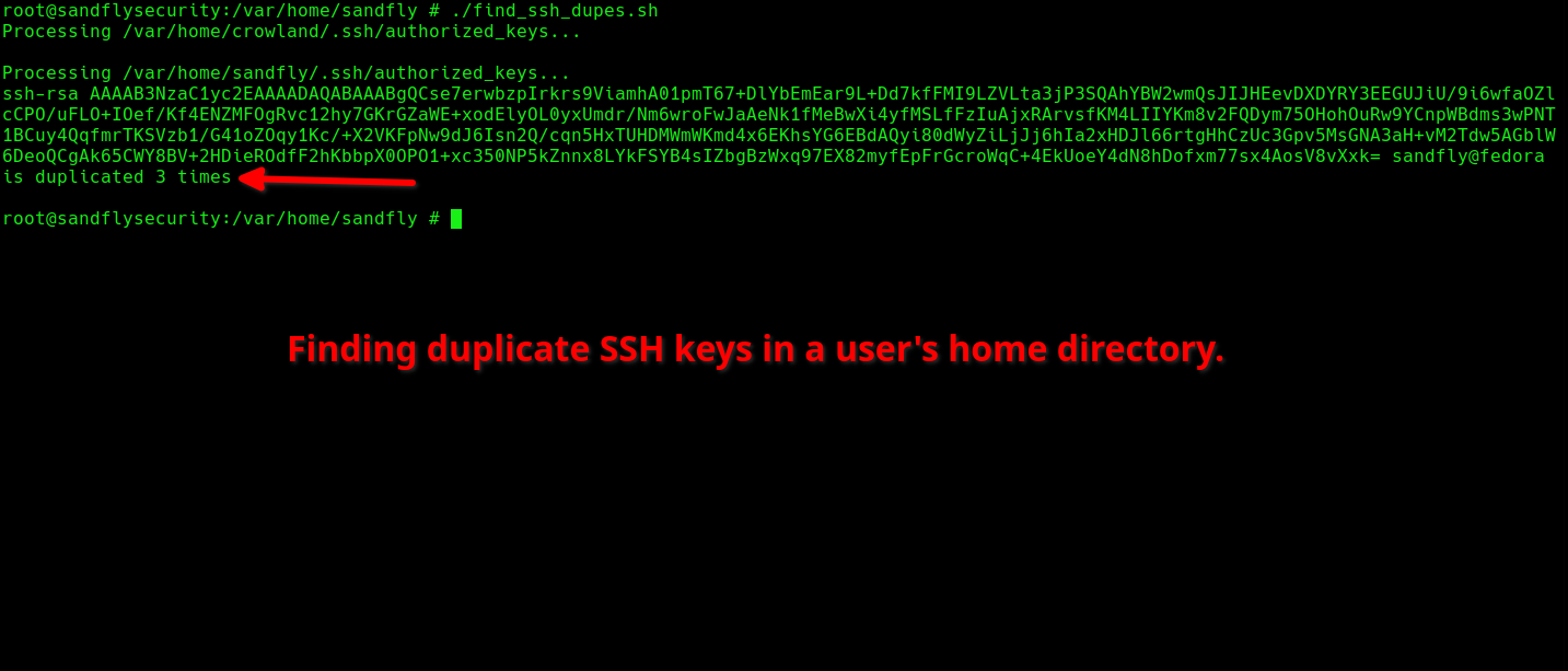 Finding duplicate SSH keys on Linux.