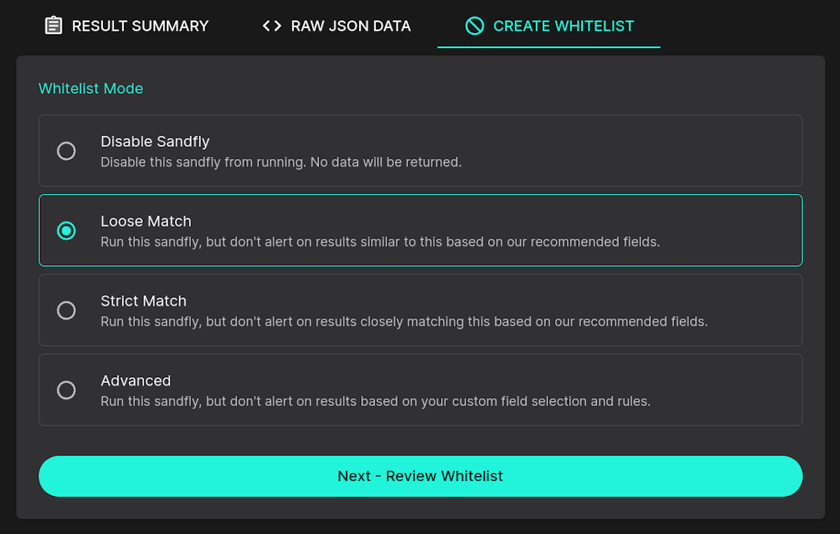 Loose match whitelisting.