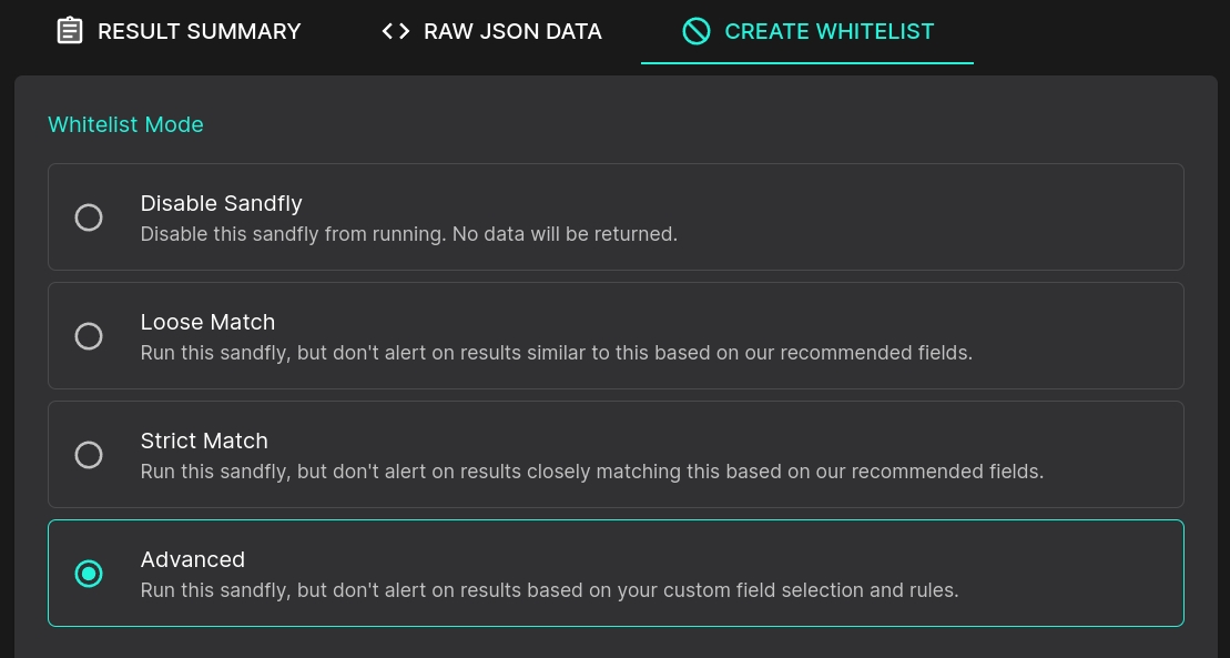 Advanced whitelisting selected.